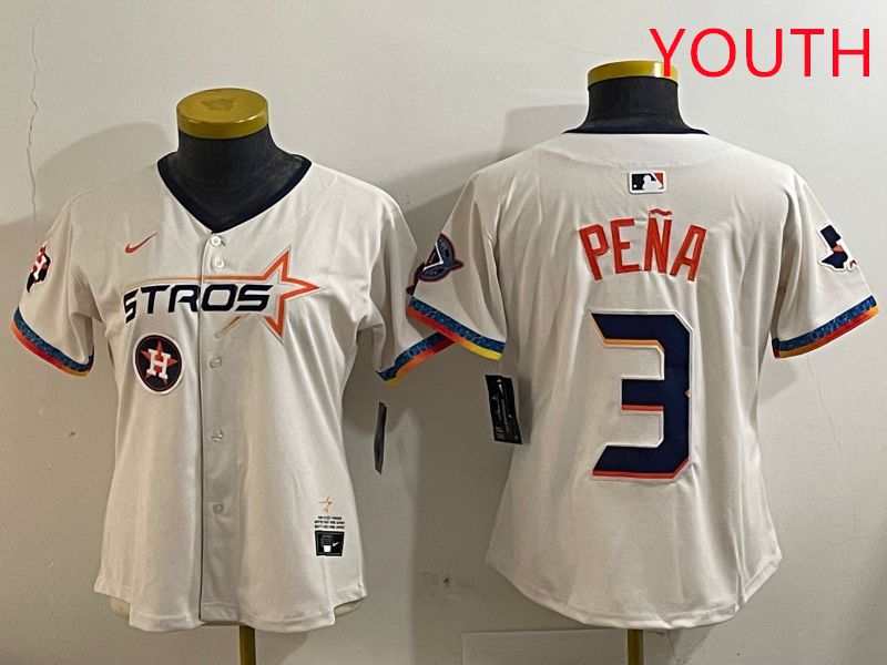 Youth Houston Astros 3 Pena Cream Fourth generation Joint Name Nike 2025 MLB Jersey style 7